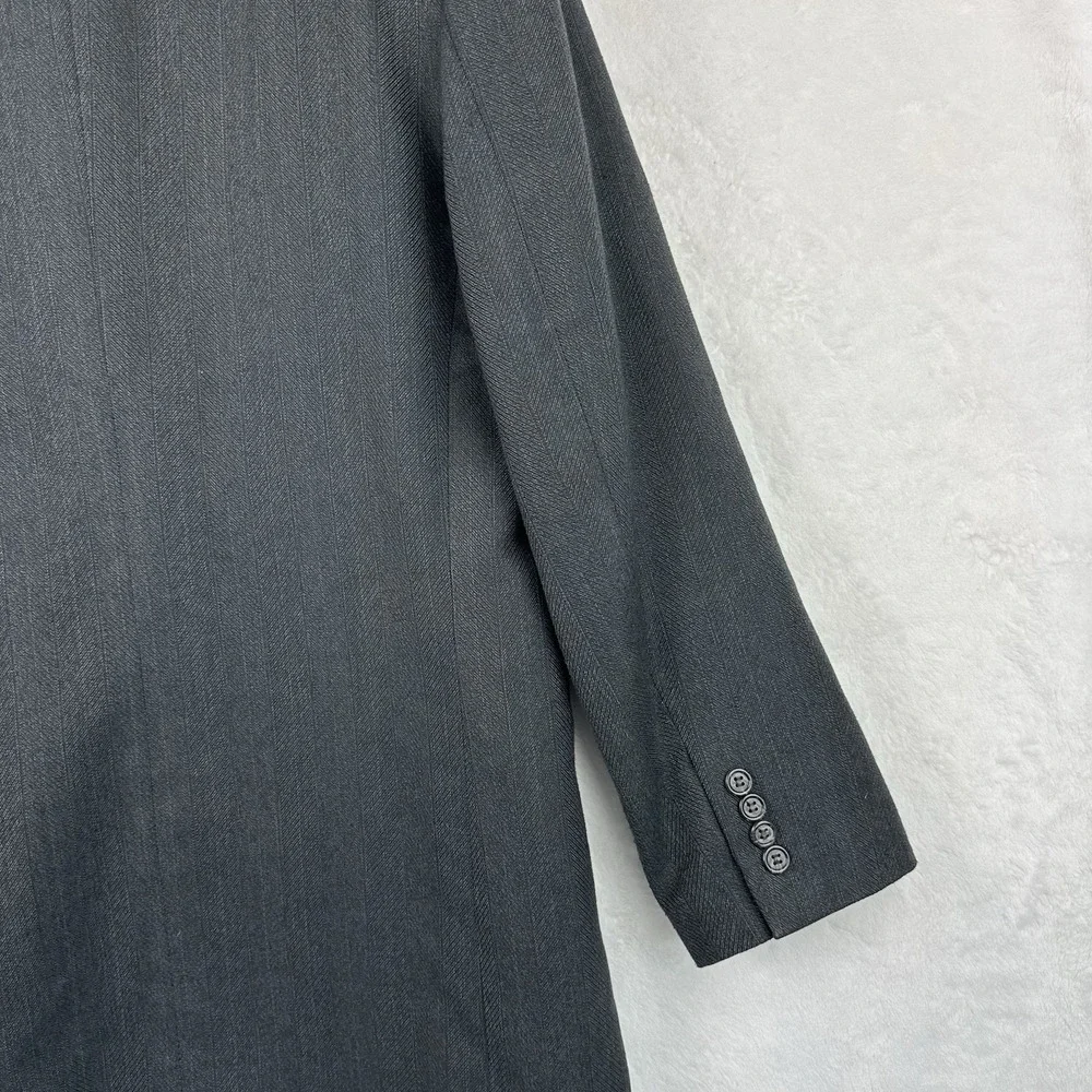 Hart Schaffner Marx‎ Mens 40R Double Breasted Black Herringbone Suit Jacket EUC